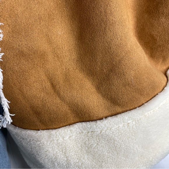 NWT BIDA Denim Patchwork Jacket Large Vegan Sherpa Coat Faux Suede Cropped NEW - Picture 7 of 10